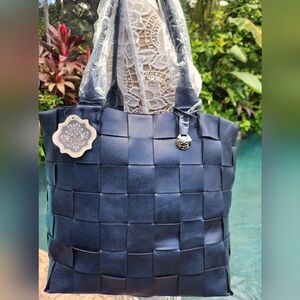 Coco + Carmen blue basketweave tote shoulder bag..New with tag